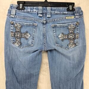MISS ME Jeans Women’s 28 Boot Cut Denim Blue Jeans Size 30X31 Embellished